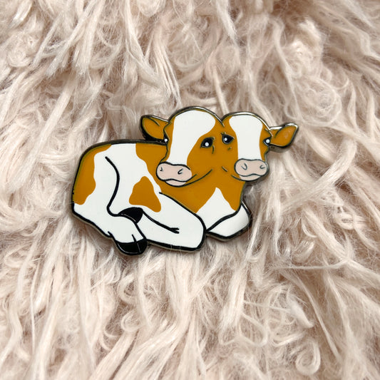 Brown Spotted Two-Headed Calf Enamel Pin