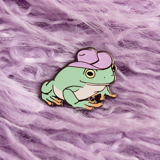Cowgirl Frog Enamel Pin - Green