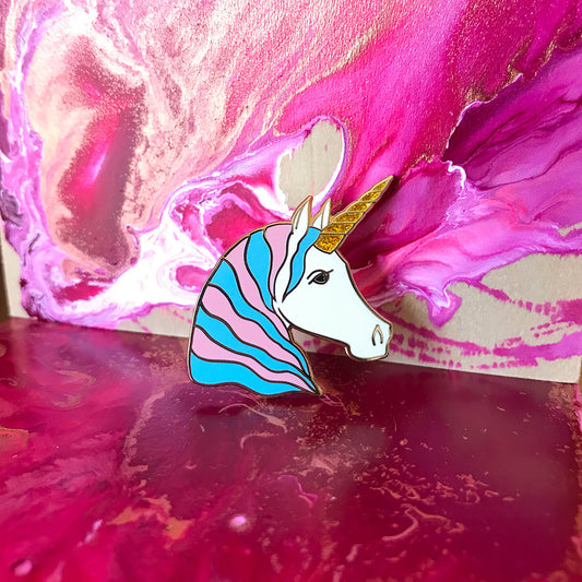 Unicorn Enamel Pin - Pastel Blue/White/Pink (Trans Flag)