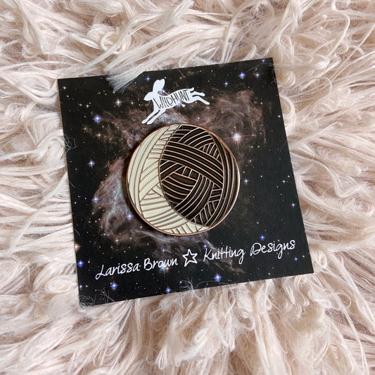 Knitting Moon Enamel Pin (Glowing Antique Copper Variant)