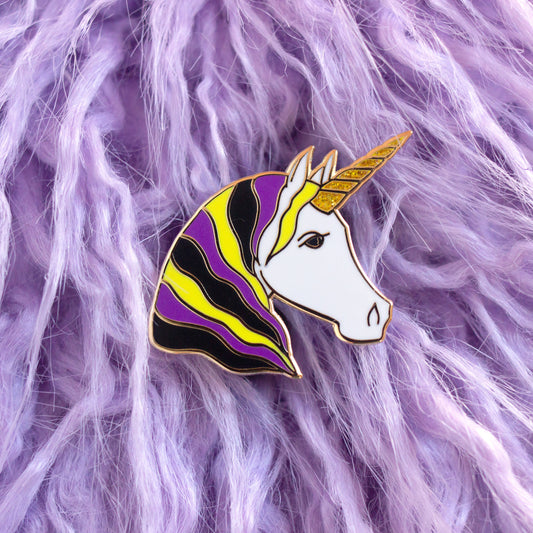 Unicorn Enamel Pin - Yellow/Black/Purple/White (Non-Binary Flag)